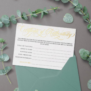 Elegant Gold Swirls Certificate of Authenticity Folie Uitnodiging