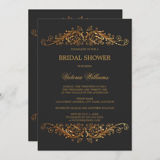 Elegant Gold Swirls Dark Grey Kaart (Voorkant / Achterkant)