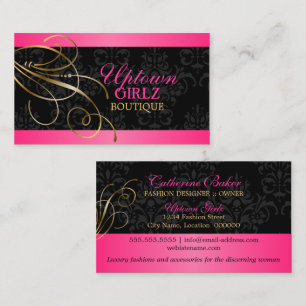 Elegant Gold Swirls en Black Damask Visitekaartje