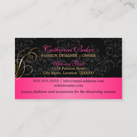 Elegant Gold Swirls en Black Damask Visitekaartje (Achterkant)