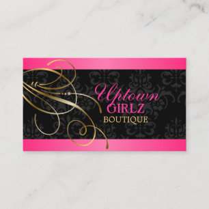 Elegant Gold Swirls en Black Damask Visitekaartje