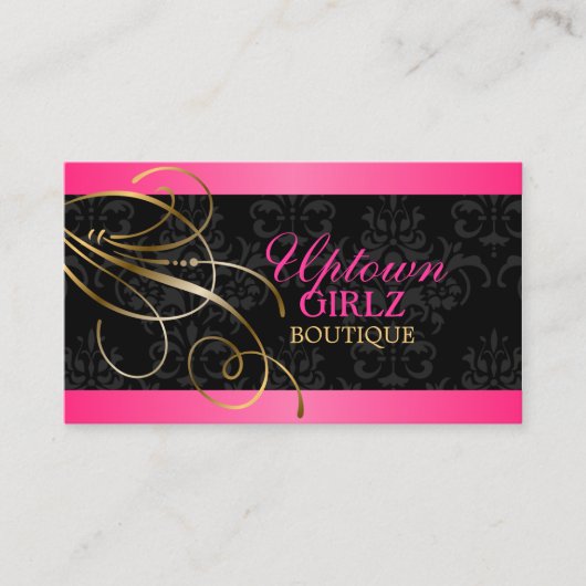 Elegant Gold Swirls en Black Damask Visitekaartje (Voorkant)