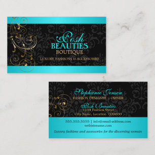 Elegant Gold Swirls en Black Damask Visitekaartje