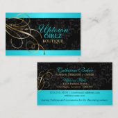 Elegant Gold Swirls en Black Damask Visitekaartje (Voorkant / Achterkant)