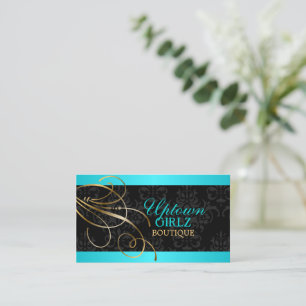 Elegant Gold Swirls en Black Damask Visitekaartje