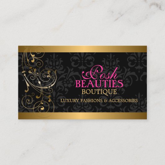 Elegant Gold Swirls en Damask Visitekaartje (Voorkant)