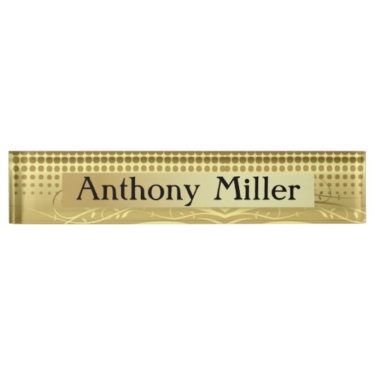 Elegant Gold Swirls en Polka Dots Naambordje (Voorkant)