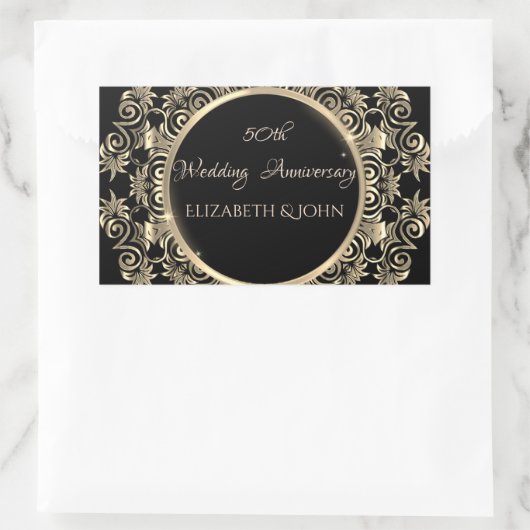 Elegant Gold Swirls Jubileum Rechthoekige Sticker (Tas)