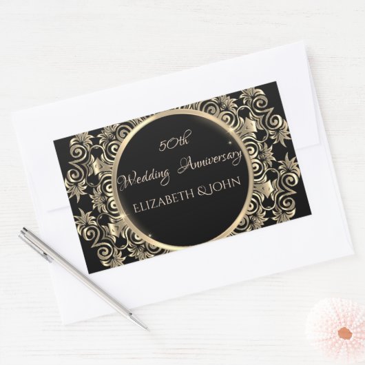 Elegant Gold Swirls Jubileum Rechthoekige Sticker (Envelop)