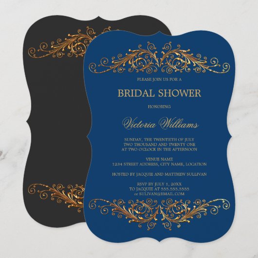 Elegant Gold Swirls Navy Blue Kaart (Voorkant / Achterkant)