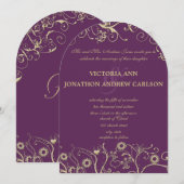 Elegant Gold Swirls Paars of in kleur Kaart (Voorkant / Achterkant)