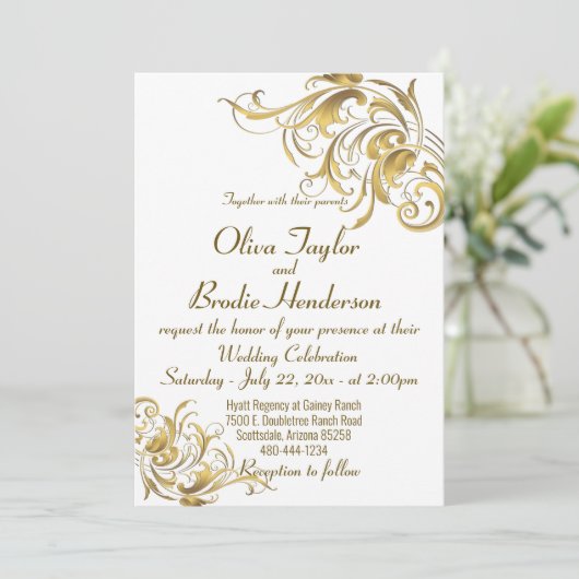 Elegant Gold  Swirls Weddenschap (Staand voorkant)