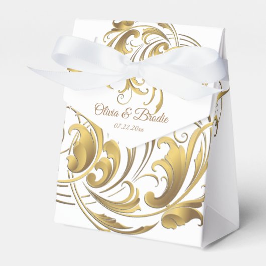 Elegant Gold  Swirls Wedding Bedankdoosjes (Voorkant Zijde)