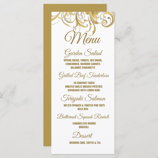 Elegant Gold Swirls Wedding Menu (Voorkant / Achterkant)