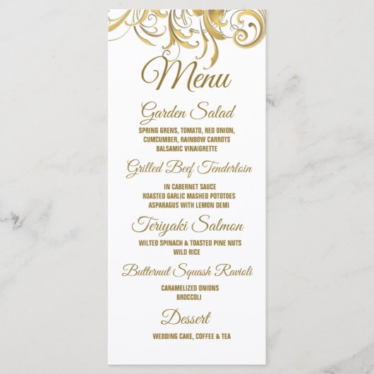 Elegant Gold Swirls Wedding Menu (Voorkant)