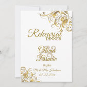 Elegant Gold  Swirls Wedding Rehearsal Din Kaart (Voorkant)