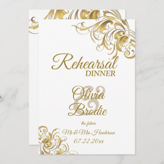 Elegant Gold  Swirls Wedding Rehearsal Din Kaart (Voorkant / Achterkant)