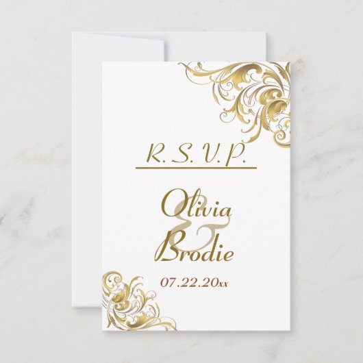 Elegant Gold  Swirls Wedding RSVP Kaartje (Voorkant)