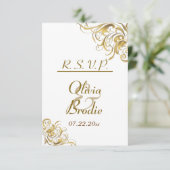 Elegant Gold  Swirls Wedding RSVP Kaartje (Staand voorkant)
