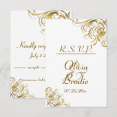 Elegant Gold  Swirls Wedding RSVP Kaartje (Voorkant / Achterkant)