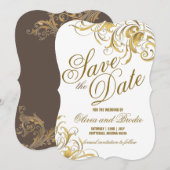 Elegant Gold  Swirls Wedding Save The Date (Voorkant / Achterkant)