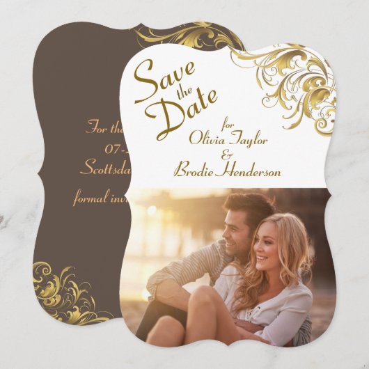 Elegant Gold  Swirls Wedding Save The Date (Voorkant / Achterkant)