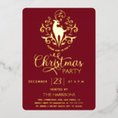 Elegant Gold Swirly Deer Modern Burgundy - Kerstmi Folie Uitnodiging (Voorkant)