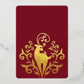 Elegant Gold Swirly Deer Modern Burgundy - Kerstmi Folie Uitnodiging (Achterkant)