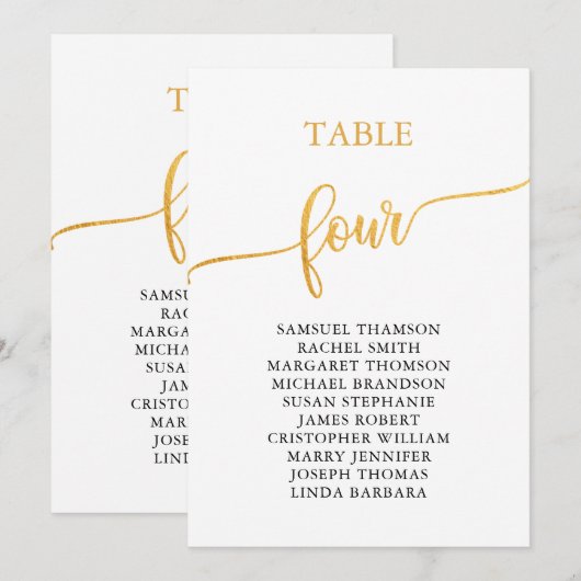 Elegant Gold Tabel Nummer 4 Zitplaatje Kaart (Voorkant / Achterkant)