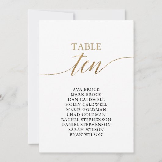 Elegant Gold Table Number 10 Seating Chart Kaart (Voorkant)