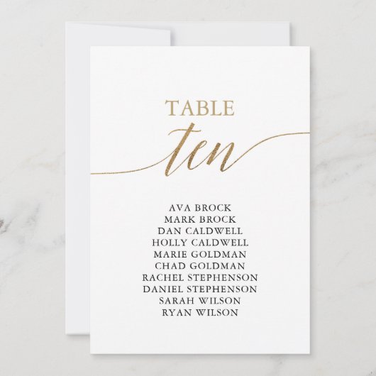 Elegant Gold Table Number 10 Seating Chart Kaart (Achterkant)
