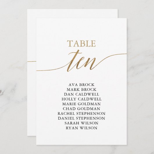 Elegant Gold Table Number 10 Seating Chart Kaart (Voorkant / Achterkant)