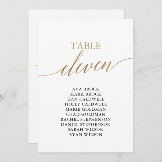 Elegant Gold Table Number 11 Seating Chart Kaart (Voorkant / Achterkant)
