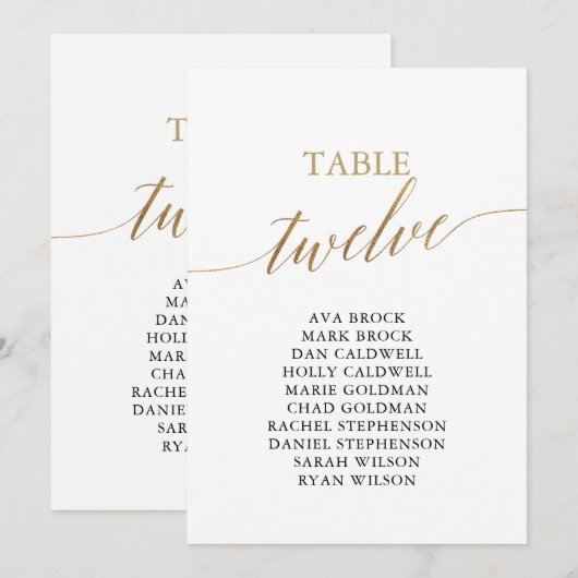 Elegant Gold Table Number 12 Seating Chart Kaart (Voorkant / Achterkant)