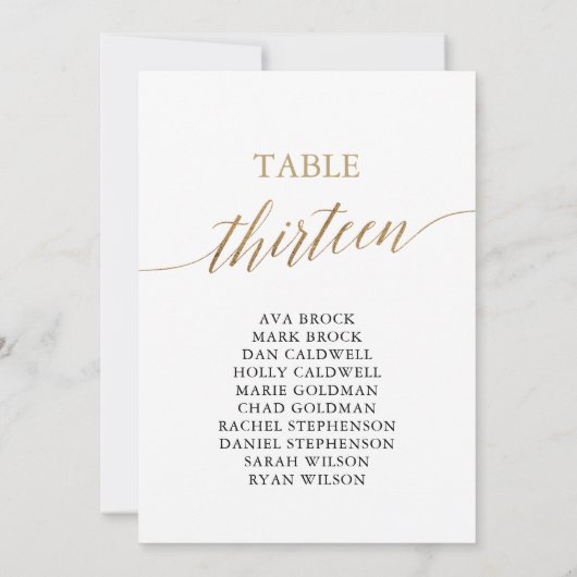 Elegant Gold Table Number 13 Seating Chart Kaart (Achterkant)