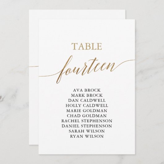Elegant Gold Table Number 14 Seating Chart Kaart (Voorkant / Achterkant)