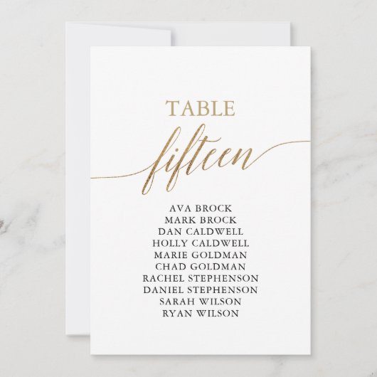 Elegant Gold Table Number 15 Seating Chart Kaart (Voorkant)