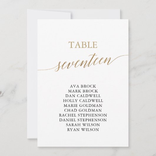 Elegant Gold Table Number 17 Seating Chart Kaart (Voorkant)