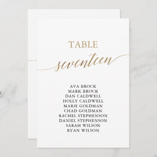 Elegant Gold Table Number 17 Seating Chart Kaart (Voorkant / Achterkant)
