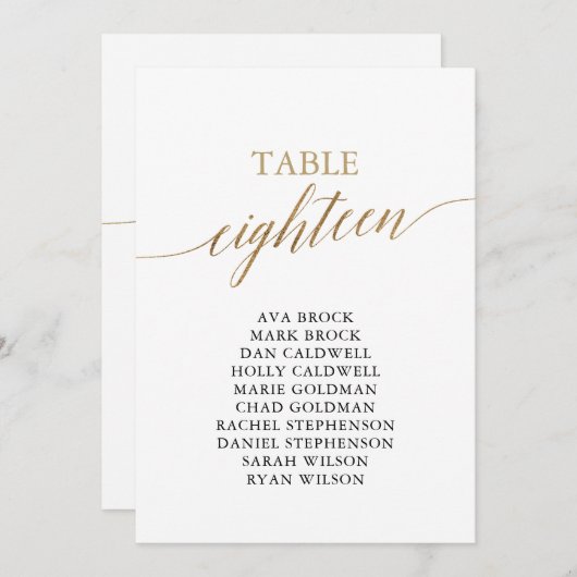 Elegant Gold Table Number 18 Seating Chart Kaart (Voorkant / Achterkant)