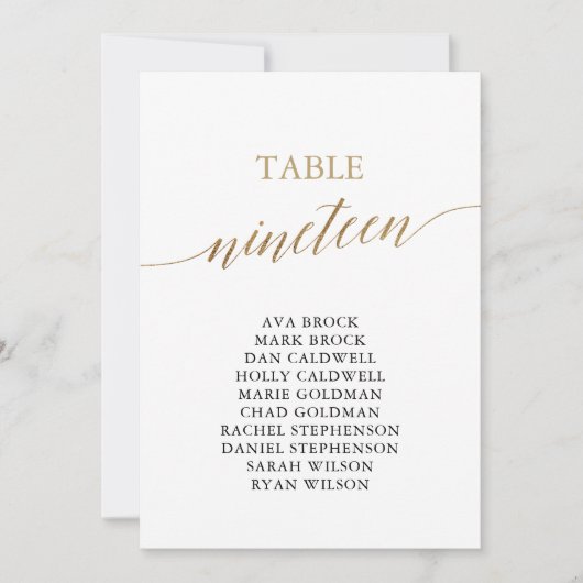 Elegant Gold Table Number 19 Seating Chart Kaart (Voorkant)