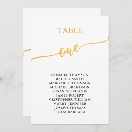 Elegant Gold Table Number 1 (zetelgrafiek) Kaart (Voorkant / Achterkant)