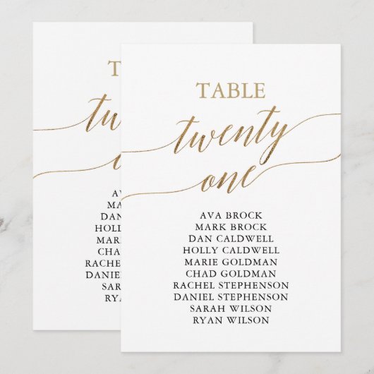 Elegant Gold Table Number 21 Seating Chart Kaart (Voorkant / Achterkant)