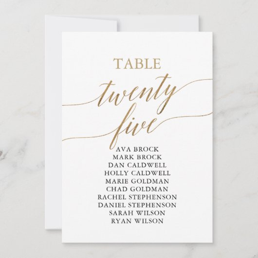 Elegant Gold Table Number 25 Seating Chart Kaart (Voorkant)