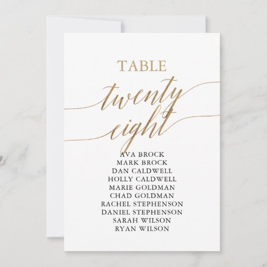 Elegant Gold Table Number 28 Seating Chart Kaart (Voorkant)