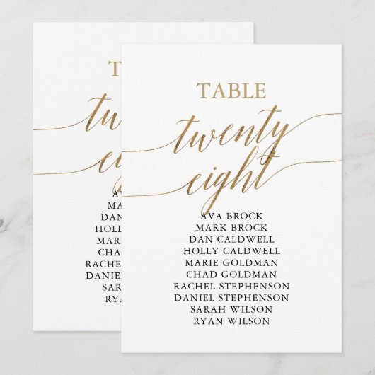 Elegant Gold Table Number 28 Seating Chart Kaart (Voorkant / Achterkant)