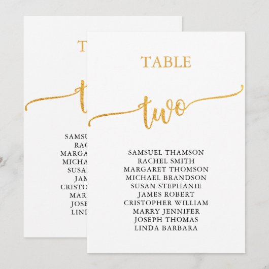 Elegant Gold Table Number 2 (Zitplaatje) Kaart (Voorkant / Achterkant)
