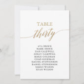 Elegant Gold Table Number 30 Seating Chart Kaart (Voorkant)