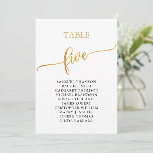 Elegant Gold Table Number 5 Seat Chart Kaart (Staand voorkant)