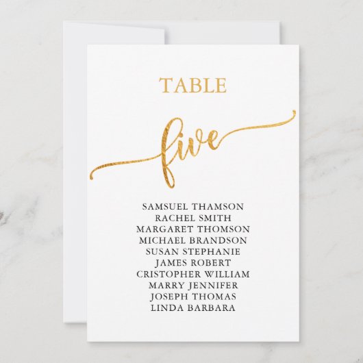 Elegant Gold Table Number 5 Seat Chart Kaart (Achterkant)